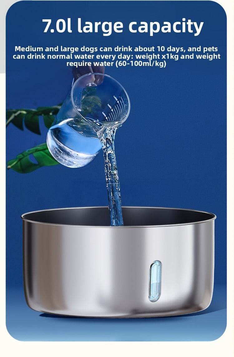 FT007 7L Pet Water Fountain with Stainless-Steel-Marked Basin, Central Faucet Outlet and Water Window