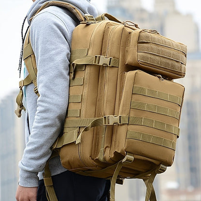 45L-Labeled Tactical Backpack with Front Utility Pockets and Black, Green, Khaki or Purple Options