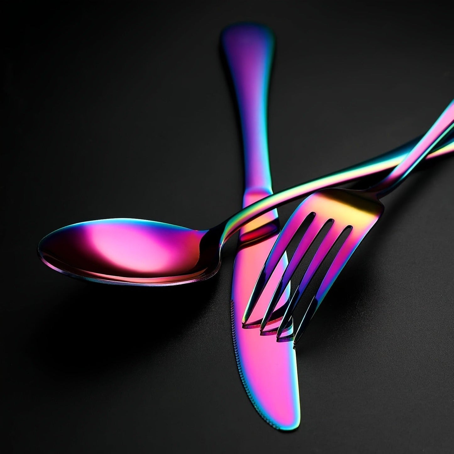 60-Piece Rainbow Flatware Set with Five Utensil Forms in Twelve-Piece Rows for Complete Table Settings