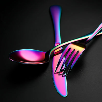 60-Piece Rainbow Flatware Set with Five Utensil Forms in Twelve-Piece Rows for Complete Table Settings