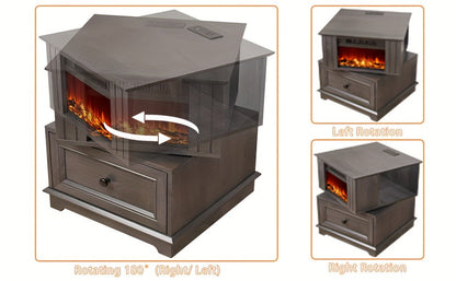Electric Stove Heater End Table Rotatable Fireplace Side Table 1400W 4800 BTU Indoor Heater with Storage Cabinet Nightstand Overheat Protection
