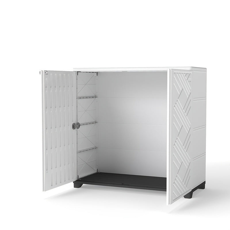 Outdoor Storage Cabinet with Doors & Metal Shelves | Resin