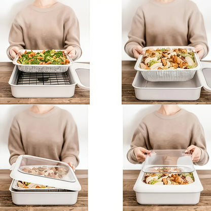 Foil Pan Carrier with Lid 2 in 1 Stackable Food Storage Set BPA Free Dishwasher Safe Portable Casserole Holder for Potluck BBQ Picnic Tailgate Meal Prep Party