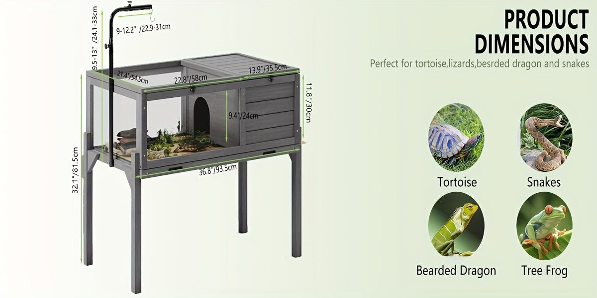 Large Tortoise Habitat Turtle Cage Enclosure with Detachable Legs Removable Roof Ramp Lamp Holder Indoor Outdoor