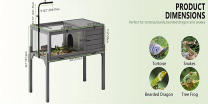 Large Tortoise Habitat Turtle Cage Enclosure with Detachable Legs Removable Roof Ramp Lamp Holder Indoor Outdoor