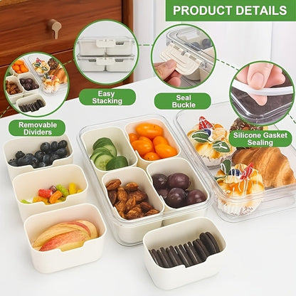 Snack Tray with Lid & Separate Compartments 2-Pack Portable Bento Box – BPA-Free PET Dishwasher Safe Divided Platter for Picnic Lunchbox Party Office Travel Kids