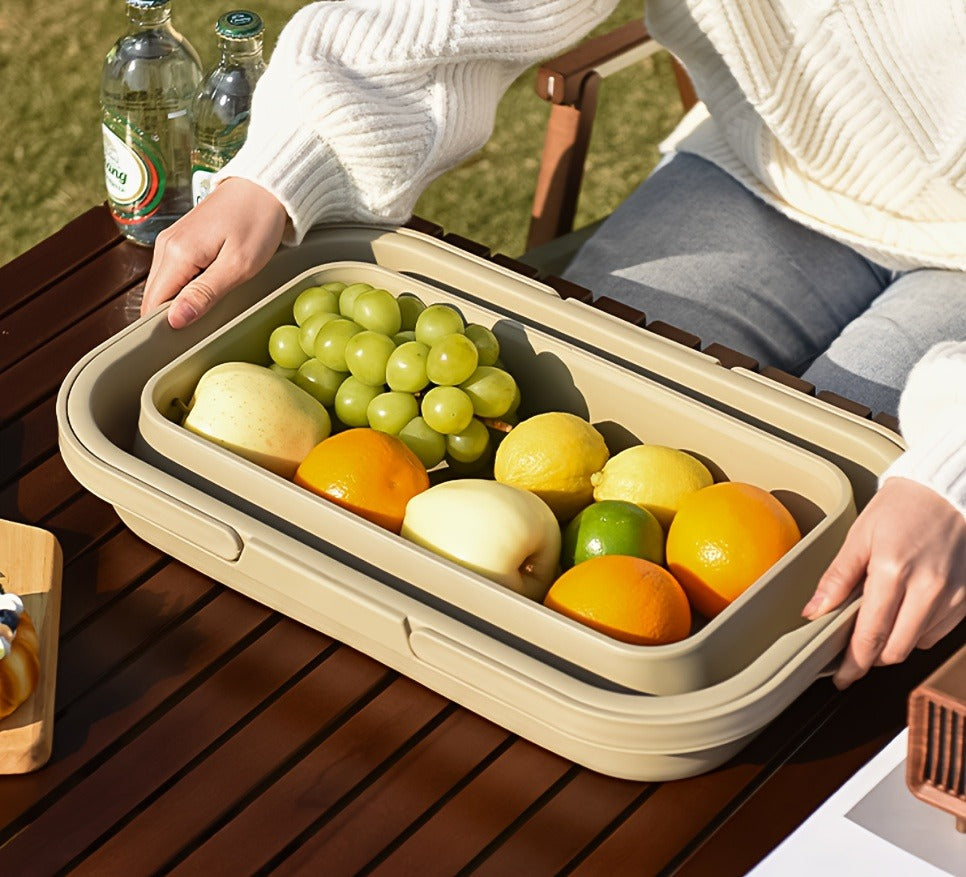 Picnic Basket Foldable with Detachable Table – Large Capacity Portable Camping Storage Basket with Handle, Multifunctional Outdoor Organizer Box for Hiking, Beach & Backyard, Green & Khaki