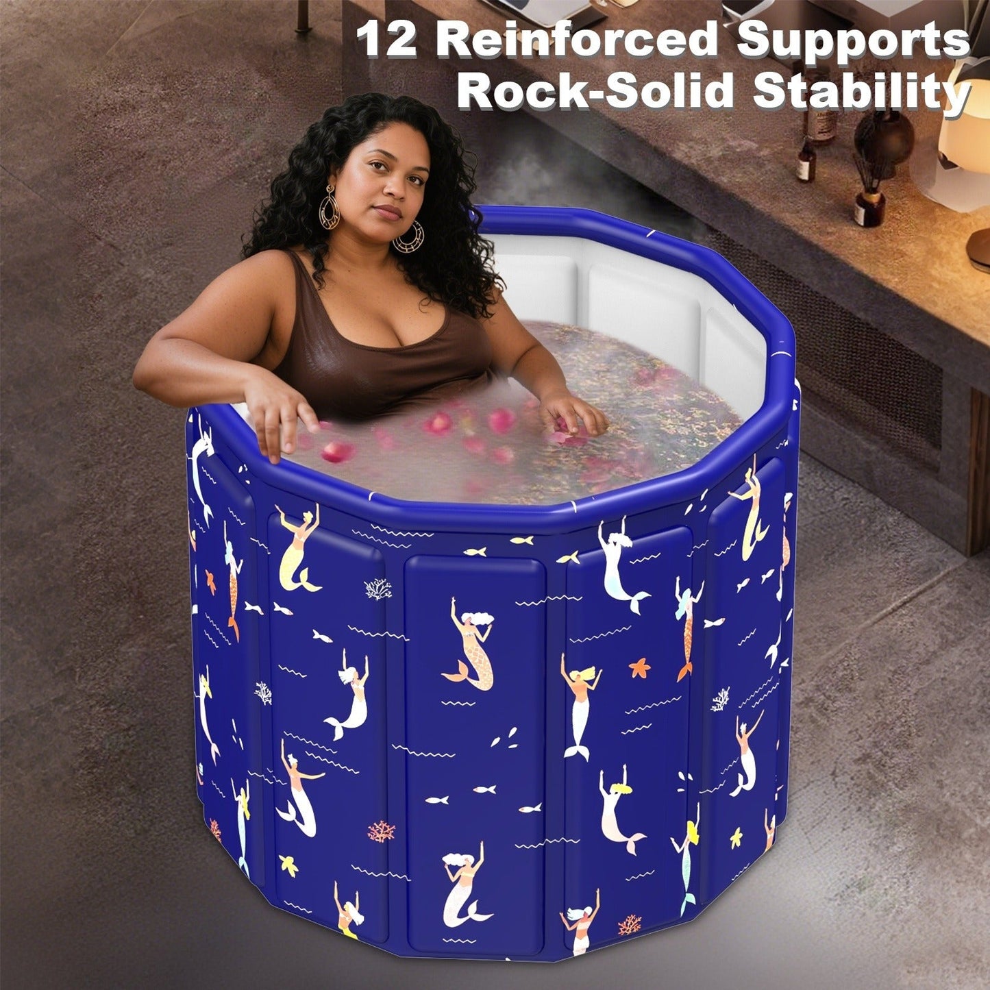 Foldable Bathtub 130 Gallon XL Deep Soak Tub for Adults – Ice Bath & Hot Spa, Indoor Outdoor, One-Piece Fold-Flat Design 31.5"x31.5"x26"