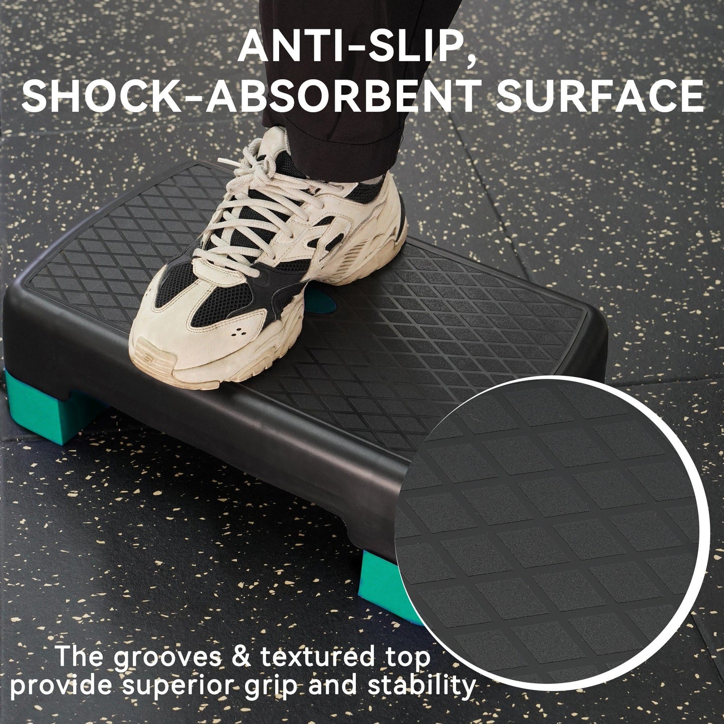 Aerobic Step Platform Adjustable Height with 2 Risers – Non-Slip Workout Stepper 18"x11", 440 LB Capacity, Space-Saving Design for Home Gym Cardio, Strength & Toning, 4 Color Options