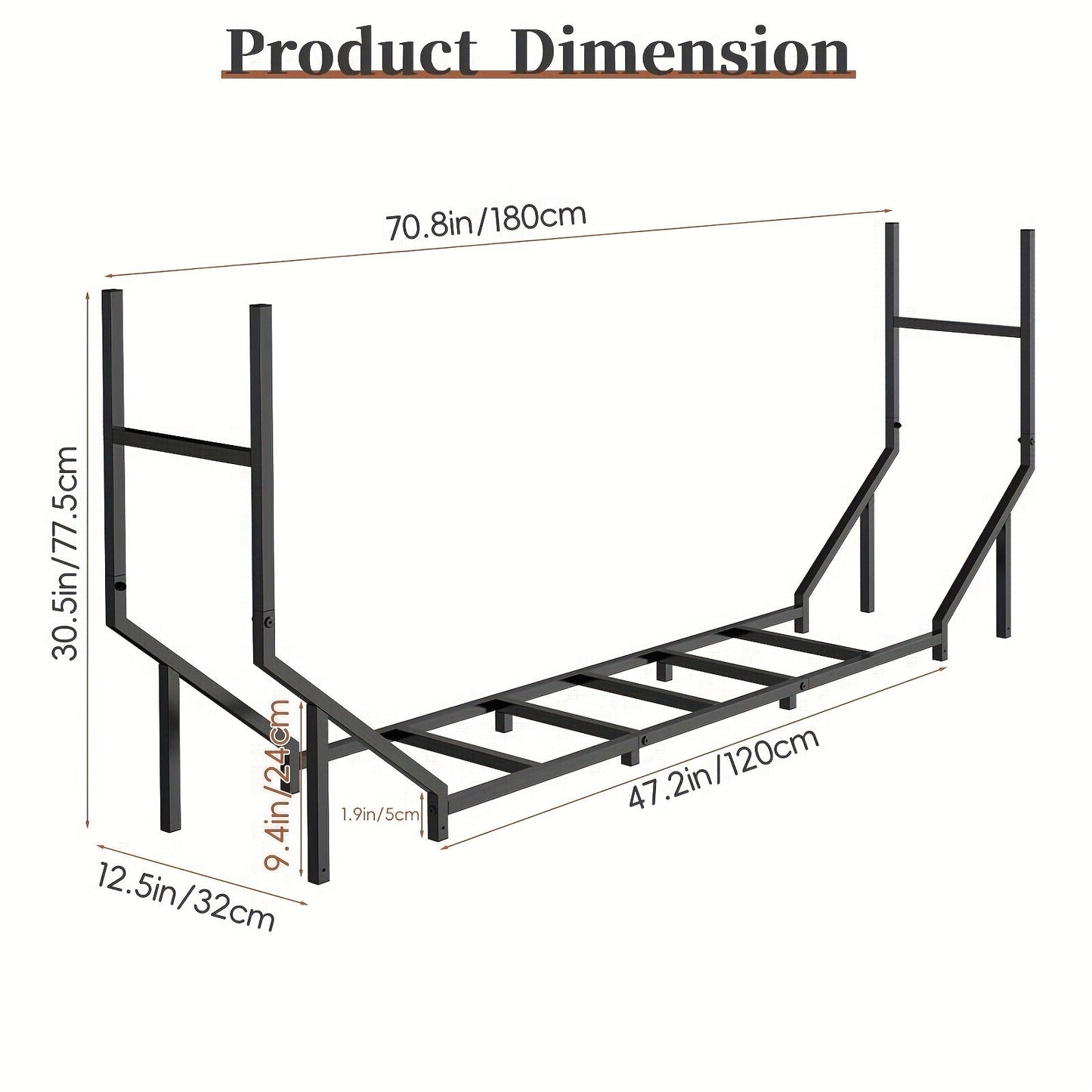 Firewood Rack Heavy Duty Adjustable — Outdoor & Indoor Log Holder with Cover, A-Frame Steel Wood Storage Stand for Fireplace, Patio, Cabin