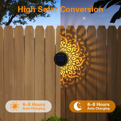 Solar Garden Lights IP65 Mandala Metal Wall Lanterns with Pattern Projection in 1/2/4 Packs for Fence Decor