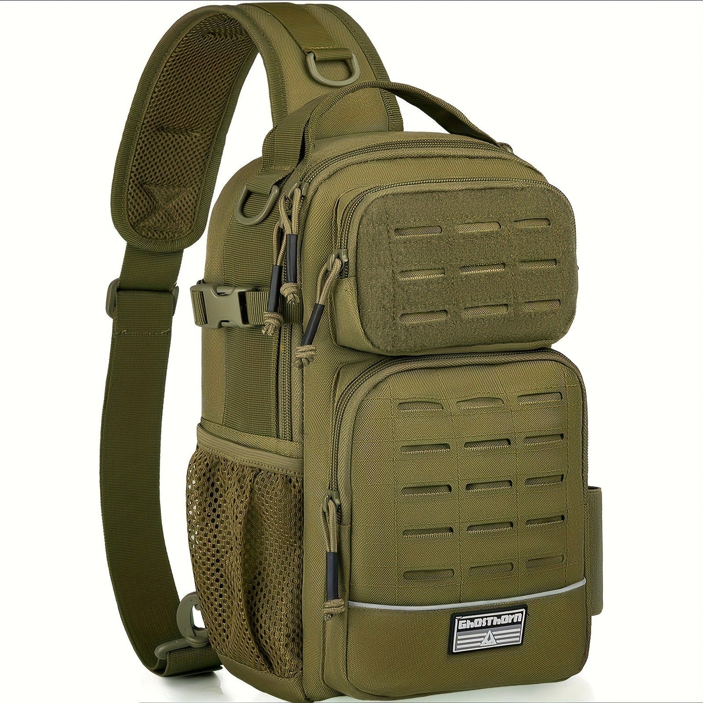 Camouflage Fishing Shoulder Bag with Six Checkout Options, Multi-Pocket Layout, Rod Holder and Bottle Pocket