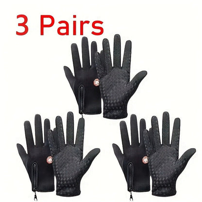 Full-Finger Winter Gloves with Single- or Three-Pair Pink, Blue and Black Options across S to XL Sizes