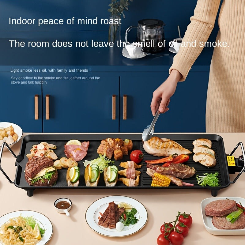 Electric Griddle 1500W Non-Stick Oblong Baking Pan 5-Speed Temperature Control Smokeless Indoor Grill for Eggs Vegetables BBQ Dishwasher Safe Black
