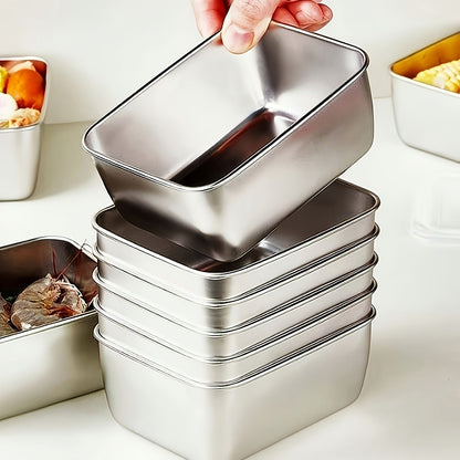 Food Storage Containers Six-Piece Stainless Steel Square Set with Secure Lids for Fridge and Dishwasher Use