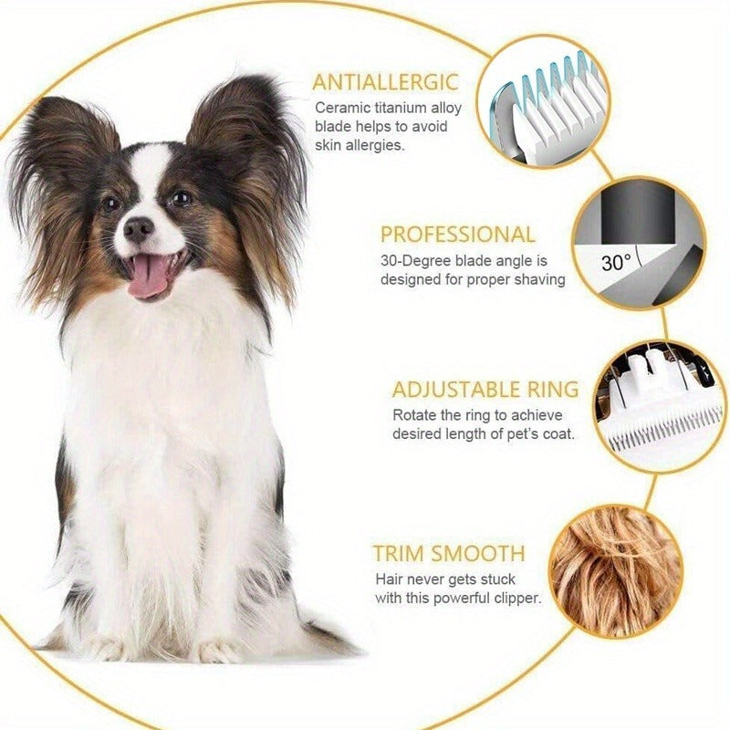 Pet Hair Clipper, USB-Rechargeable Cordless Trimmer with Adjustable Comb and Four Package Options