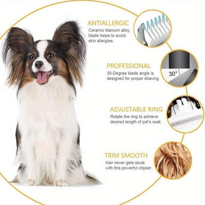 Pet Hair Clipper, USB-Rechargeable Cordless Trimmer with Adjustable Comb and Four Package Options