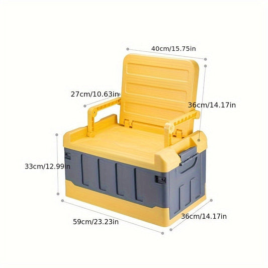 Folding Storage Box & Fishing Stool 2-in-1 – Large Capacity Portable Organizer with Backrest for Car Trunk, Outdoor Camping, Beach & Home Storage