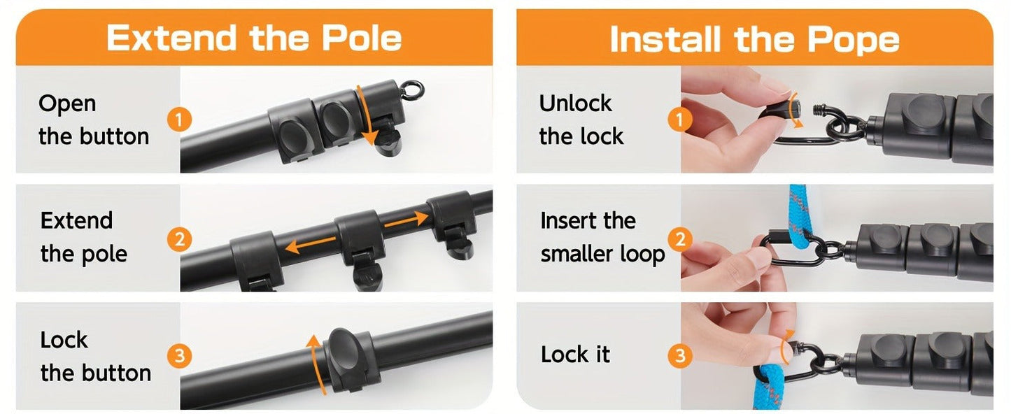 Dog Toy Telescopic Aluminum Flirt Pole with Reinforced Nylon Rope and Three Detachable Interactive Toys