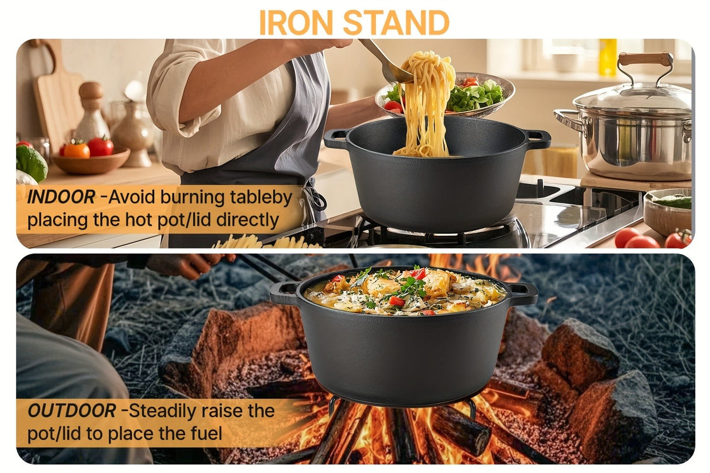 Pre-Seasoned-Labeled Cast Iron Dutch Oven with Reversible Skillet Lid, Trivet, Handle Covers and Scraper