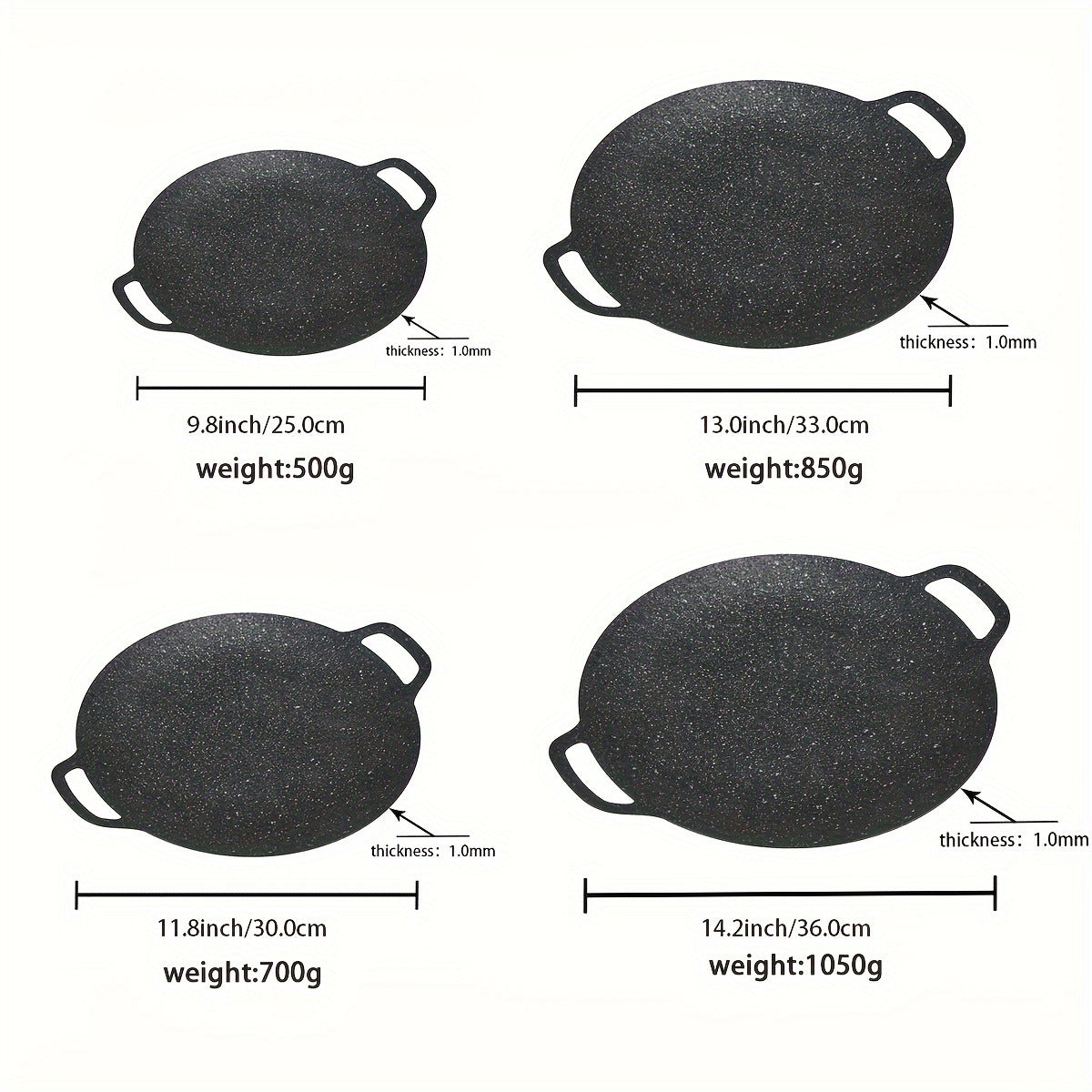 Korean BBQ Grill Pan Cast Iron 3-Piece Set – Non-Stick Portable Fry Pan for Indoor & Outdoor Use | Even Heat, Induction & Gas Compatible | 14.17", 13" & 11.81" for Steak, Pancakes & Camping
