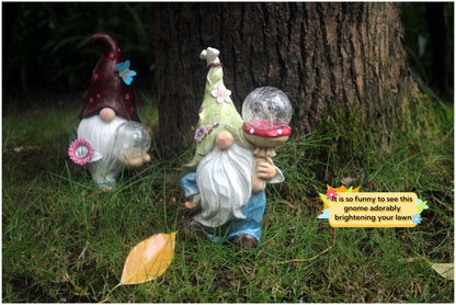 11-Inch Solar Garden Gnome Statue with Illuminated Globe, Blue Robe and Integrated Rear Panel