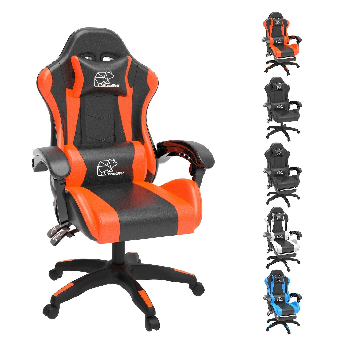 Gaming Chair with Retractable Footrest, Adjustable Lumbar Pillow, Headrest, 360° Swivel and Height Adjustment