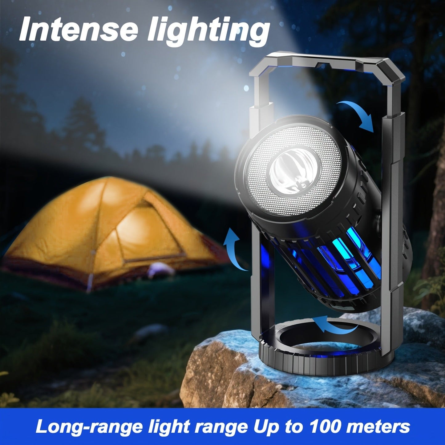 Rechargeable Lantern Bug Zapper with Blue Grid Light, Swivel Base, USB-C Cable and Cleaning Brush