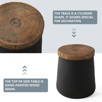 Outdoor Side Table 17-Inch Concrete Design with Wood-Look Finish in Black, Hourglass or Small Options