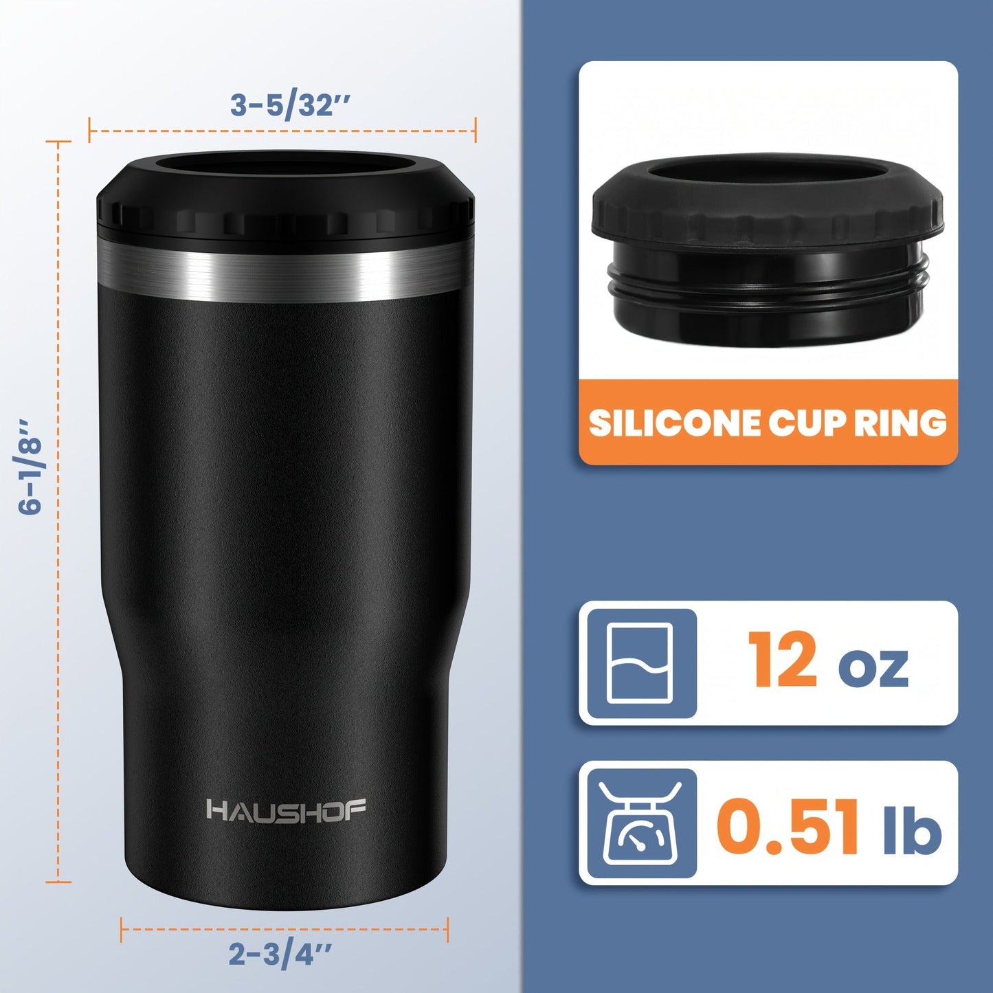 Insulated 12 oz Can Cooler with Double-Wall Body in Black, Navy Blue and Three Camo Color Options
