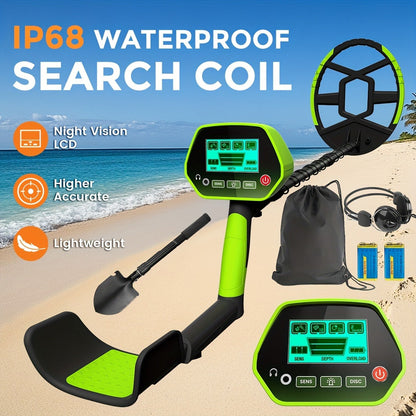 LCD Metal Detector with 8-Inch Search Coil, Adjustable Shaft and Green, Yellow or Basic-Version Options