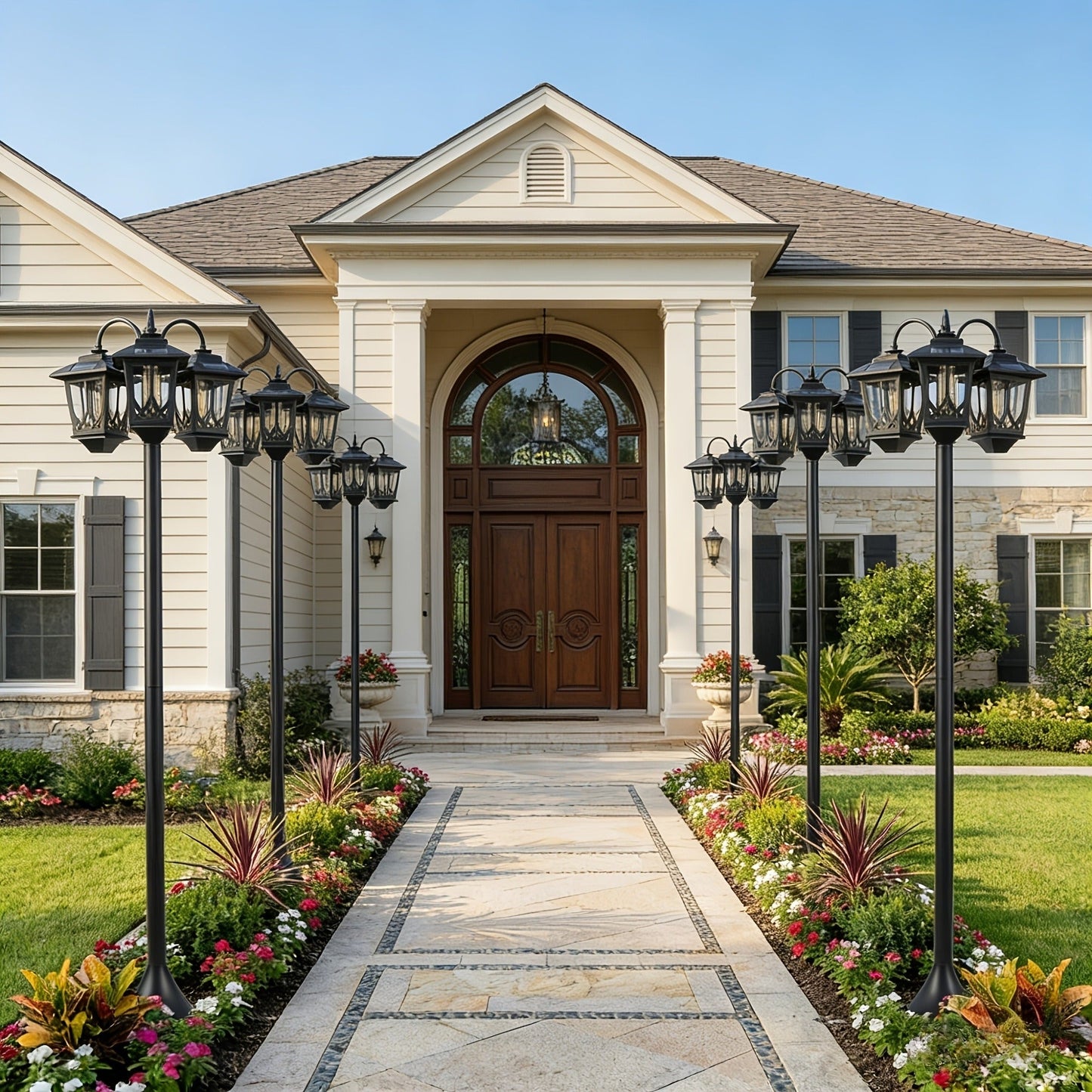 Solar Lamp Post 73in 3-Head Dusk to Dawn Outdoor Garden Light IP44 Waterproof Aluminum Rust-Proof Vintage Edison Bulb Patio Yard Pathway Decor