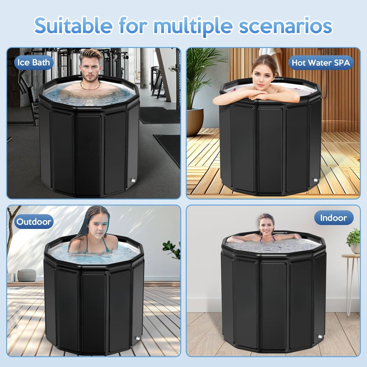 Cold Plunge Tub Foldable Ice Bath, 95-Gallon 34"x34"x30" Portable Cold Water Therapy Tub for Indoor & Outdoor Recovery