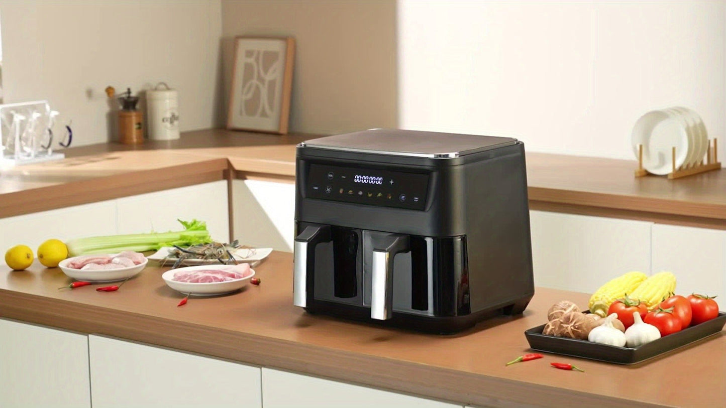 10Qt Dual-Basket Air Fryer with Two Viewing Windows, Sync Controls, Touch Panel and 50 Paper Liners