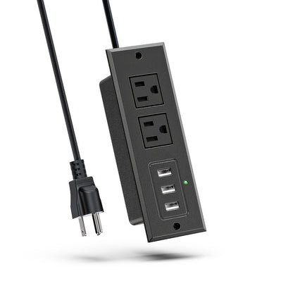 Recessed Power Strip Flush Mount Desk Outlet - 2 AC Outlets & 3 USB-A Ports, Desktop Charging Station with LED Indicator Light & 4.92FT Cord for Side Table, Sofa Table, Nightstand & Home Office