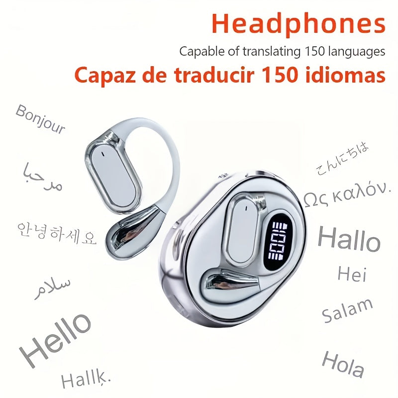 Open-Ear AI Translation Earbuds with Circular LED Battery Display Case in Six Color Options