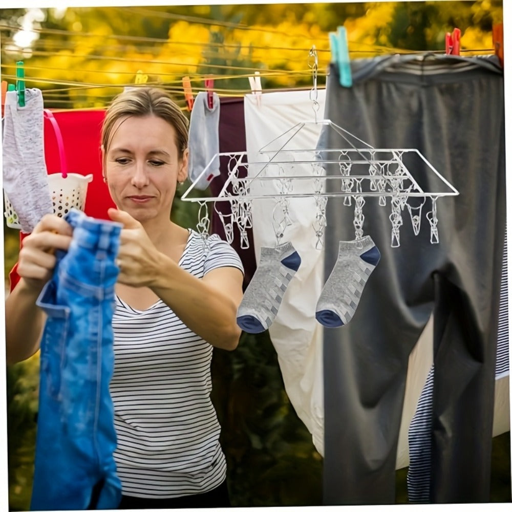 Stainless Steel Hanging Laundry Drying Rack with Square or Round Frame and 30, 40 or 50 Garment Clips