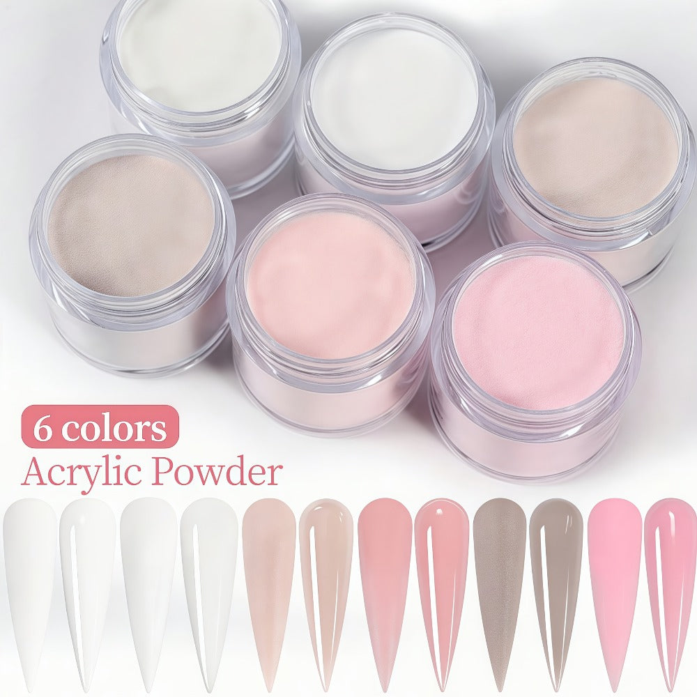 Six-Color Acrylic Nail Powder Set with Six 10g Jars in Light Nude, Pink and White Tones, Set 04