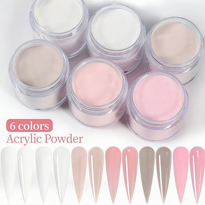 Six-Color Acrylic Nail Powder Set with Six 10g Jars in Light Nude, Pink and White Tones, Set 04