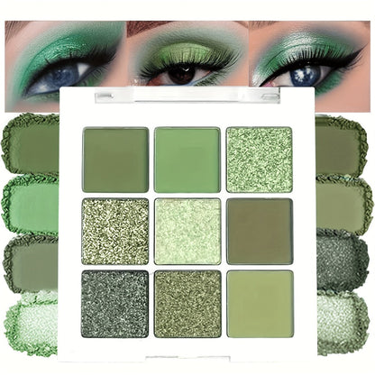 Eyeshadow Palette JUJU DREAM 9-Shade Green Compact with Avocado-Forest Color Theme and Matte-Shimmer Mix