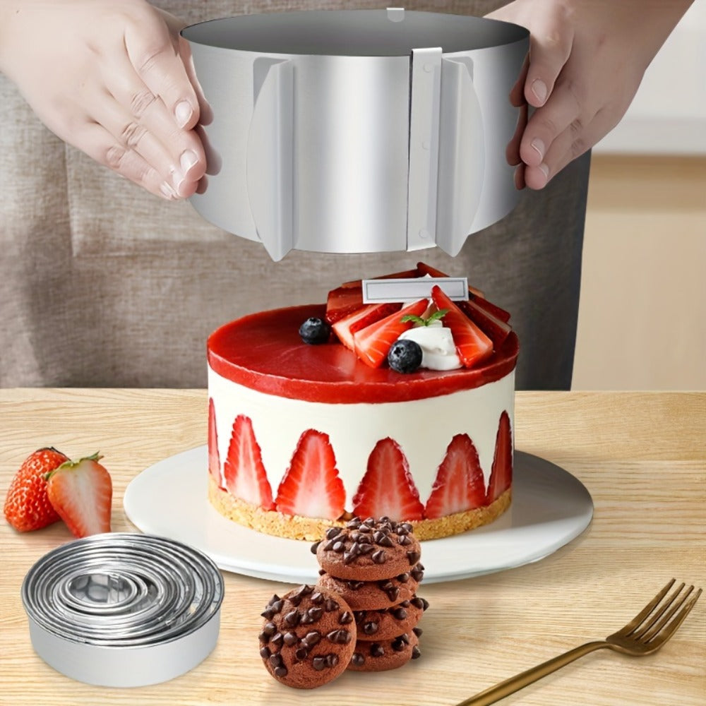 Adjustable Stainless Steel Cake Ring Mold 2-Pack, Retractable Round Mousse Cake Ring 6.3" to 11.8" Diameter