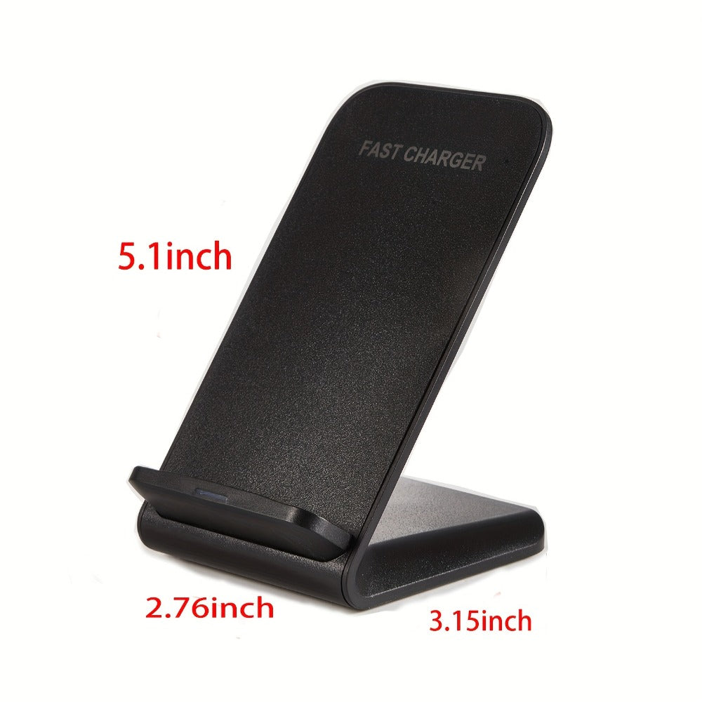 Black Dual-Coil Wireless Charging Stand with Vertical or Horizontal Support and 19 Device Labels