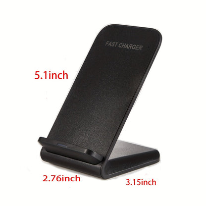 Black Dual-Coil Wireless Charging Stand with Vertical or Horizontal Support and 19 Device Labels