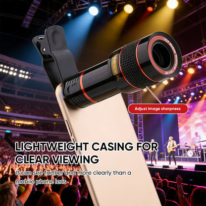 Twelve-Times Clip-On Telephoto Lens for Smartphones with Adjustable Focus and Pictured 3.2 cm Body Width