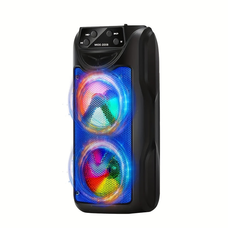 Dual Speaker Bluetooth Speaker with LED Ambient Lighting MOS-2058, Portable Wireless Stereo Sound System for Bedroom Living Room Party Outdoor Camping, Rechargeable Home Audio Speaker with Colorful Mood Lights