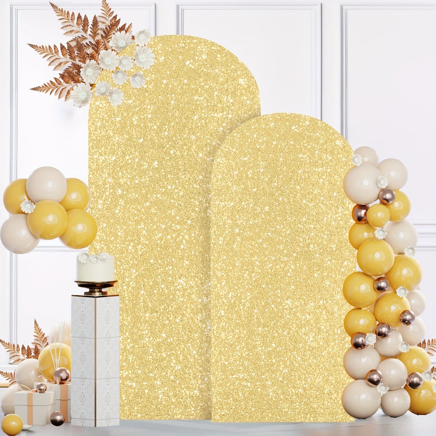Glitter Sequin Wedding Arch Covers, Two-Piece 6 ft and 7.2 ft Spandex Backdrop Set in Eight Colors