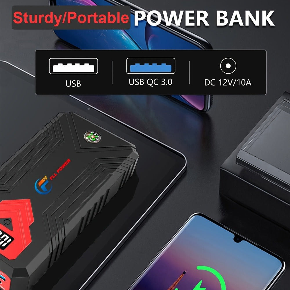 12V Jump Starter with F07, F13, F19 or F03 Black Model Options, Digital Display, LED Light and USB Connections