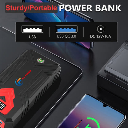 12V Jump Starter with F07, F13, F19 or F03 Black Model Options, Digital Display, LED Light and USB Connections