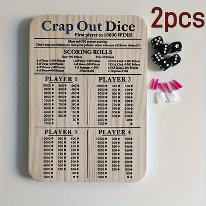 Two-Piece Wooden Dice Scoreboard Set with Six Dice, Twelve Pegs and Printed Four-Player Rules
