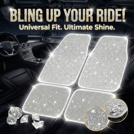 Crystal Bling Car Floor Mats for Women – Sparkling Diamond & Flash Glitter Universal Non-Slip Waterproof Auto Floor Pads, Fashionable Car Interior Accessory, 4/8pcs Set, Great Christmas Gift